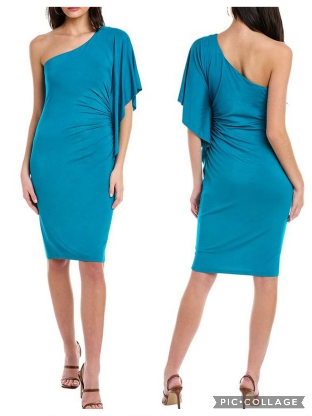 Trina Turk Ratio Sheath Dress Turquoise Bodycon One Shoulder Cocktail Ruched XS